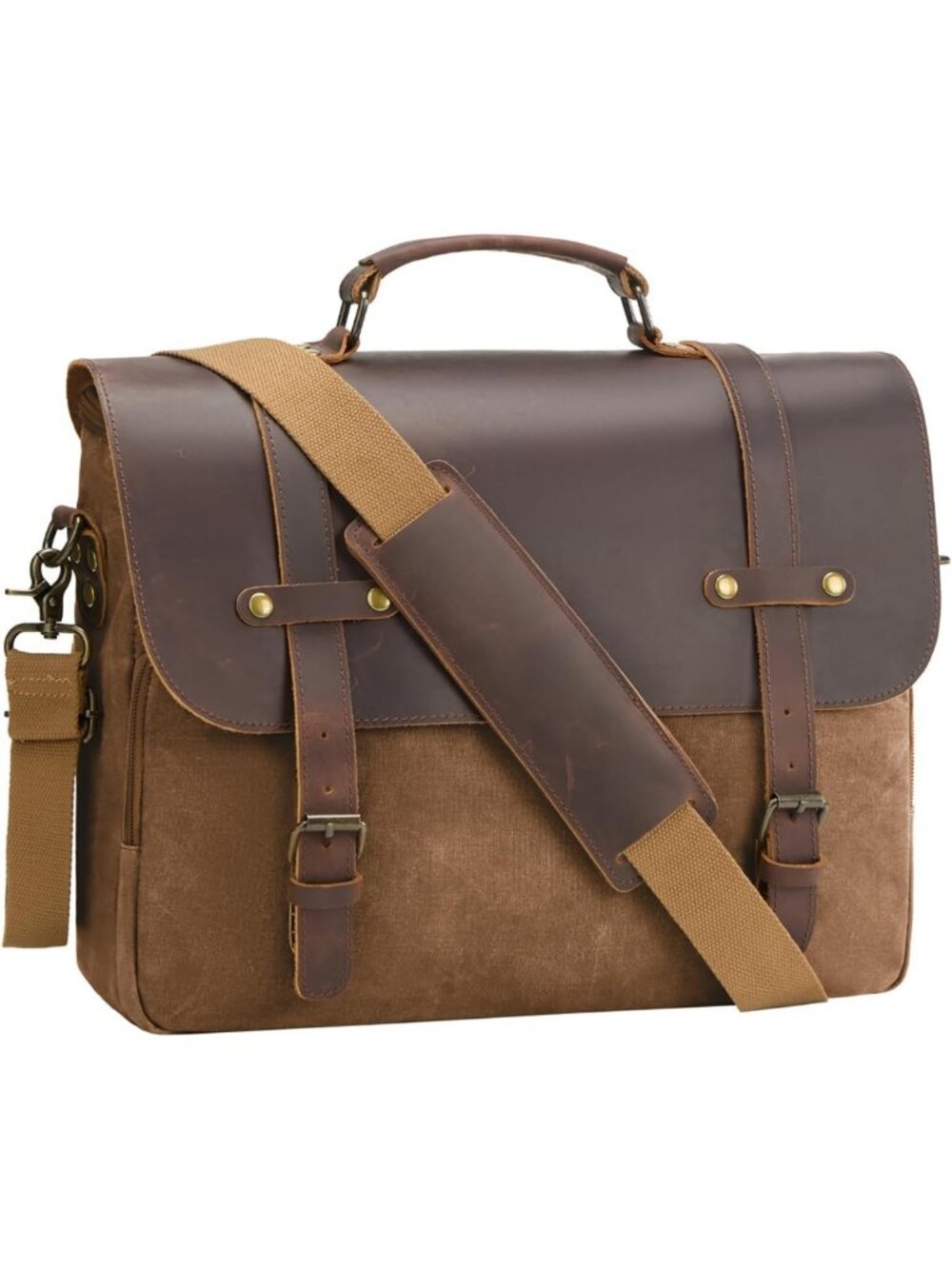 Vintage Waxed Canvas Messenger Bag | Waterproof Leather Laptop Briefcase 16
